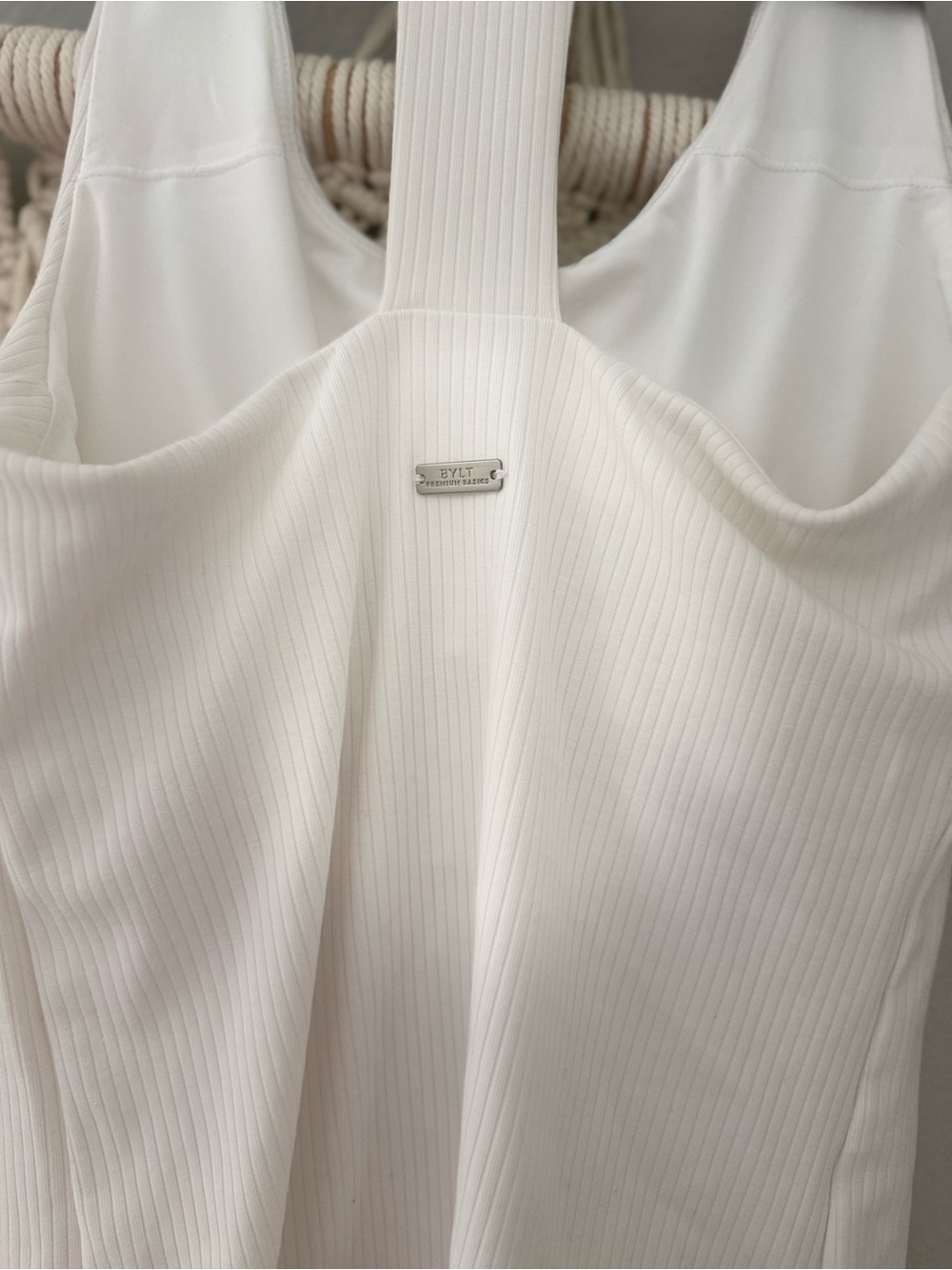 BYLT Basics White Ribbed Racerback Tank - Picture 8 of 9